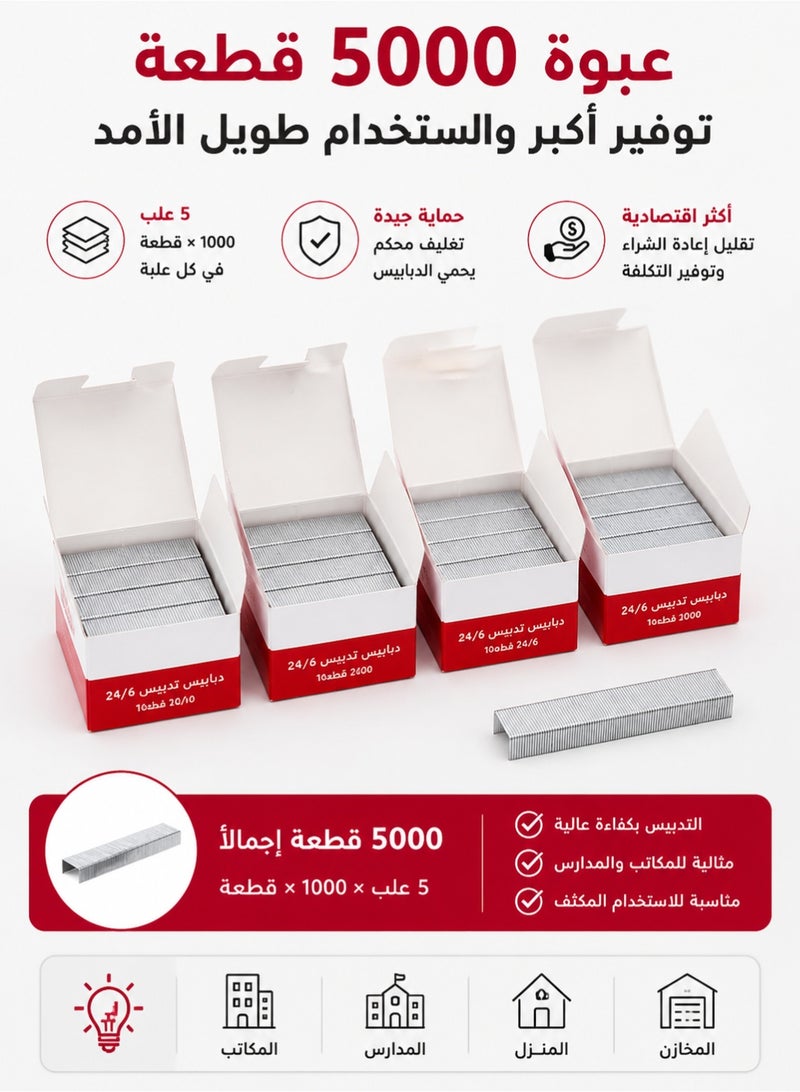 Deli Heavy Duty Stainless Steel Staples 12,24/ 6 Compatible | Rust Proof Stapler Refills 5000 PCS Bulk Pack | Office Industrial Staples for 25 Sheet Capacity | Universal Staples for Paper Cardboard Fabric - Image 4