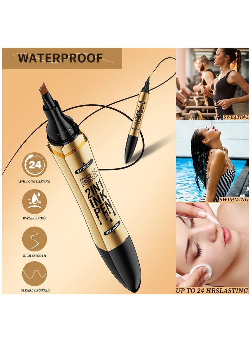 SYOSI Brow pen eyeliner 2-in-1, microblade eyebrow pen, Magic 4 tip eyebrow pencil, With Dual-ended Eyebrow Brush, Waterproof eyebrow pen, Brow pencil with hair like strokes, Natural brows, Dark Brown  - Image 5