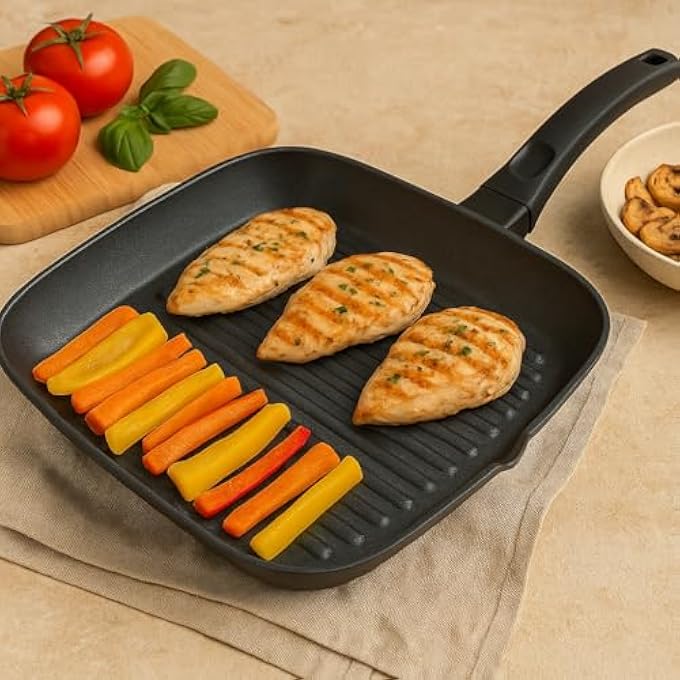 BS Prof Grill Pan 26X26 Cm  Optima NonStick Square Grill With Fixed Black Handle  Durable DieCast Aluminum  Kitchen Accessory For Grilling Meat  Veggies  EcoFriendly Cookware - Image 4
