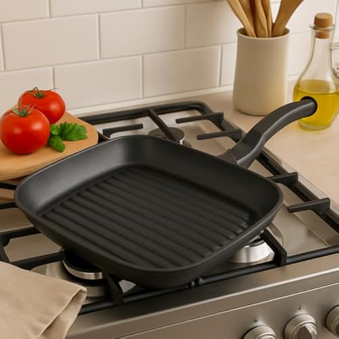 BS Prof Grill Pan 26X26 Cm  Optima NonStick Square Grill With Fixed Black Handle  Durable DieCast Aluminum  Kitchen Accessory For Grilling Meat  Veggies  EcoFriendly Cookware - Image 2