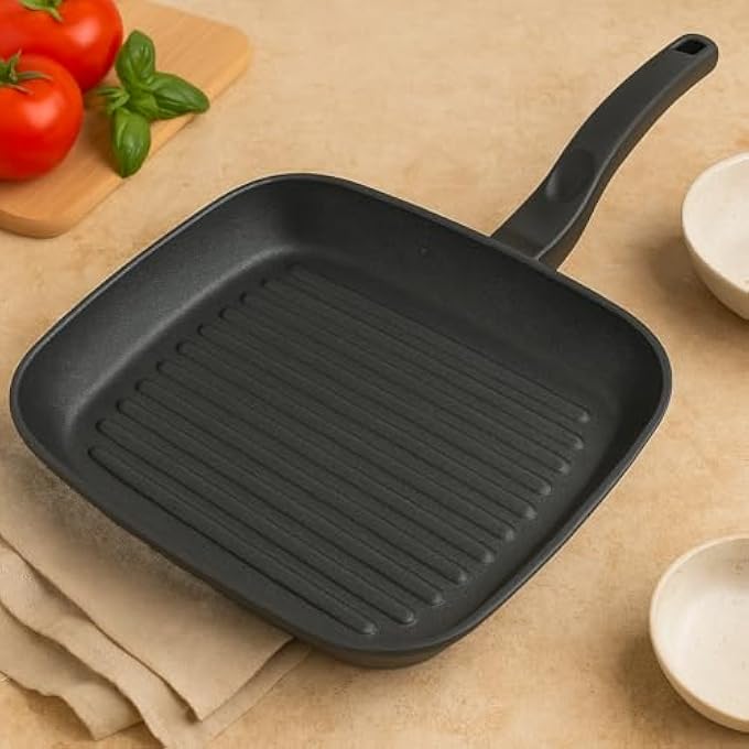 BS Prof Grill Pan 26X26 Cm  Optima NonStick Square Grill With Fixed Black Handle  Durable DieCast Aluminum  Kitchen Accessory For Grilling Meat  Veggies  EcoFriendly Cookware - Image 1