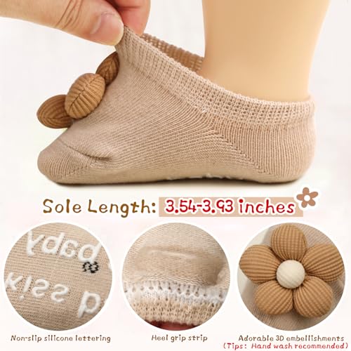 KEAINVRN 4Packs Baby Girls Socks,Flower Non-Slip Grips for Babies Toddler Princess Low Cut Ankle Socks for Girls (US, Age, 0 Months, 6 Months, black kablack kaqi grey off whiteqi grey off white) - Image 5