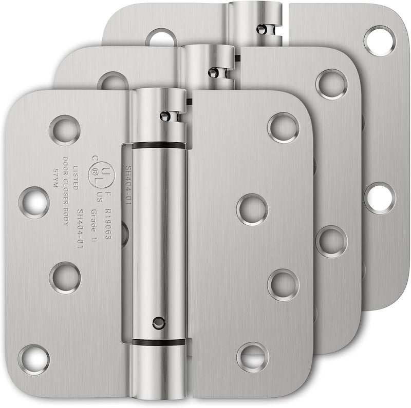 Luxbaro 3 Pack Self Closing Door Hinges, 4 Inch Spring Loaded Door Hinges, Adjustable Tension for Garage, Front Door, Back Door, for Left and Right Hand Door, 5/8'' Radius Corners, UL Listed - Image 1