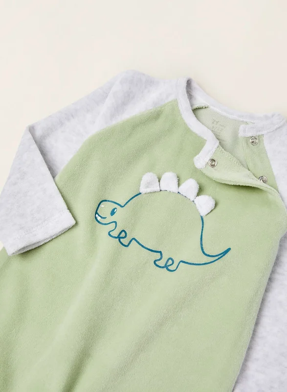 Zippy Velour Sleepsuit for Baby Boys 'Dinosaur', Grey/Green