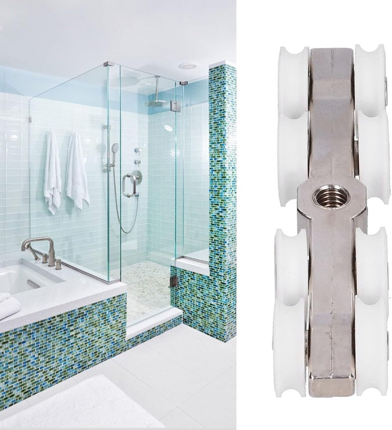Shower Door Sliding Wheel 22mm Zinc Alloy Pulley Roller Kit, Low - Noise Shower Door Hardware with POM Wheels for Smooth Sliding, Replacement Parts for Frameless Glass - Image 2
