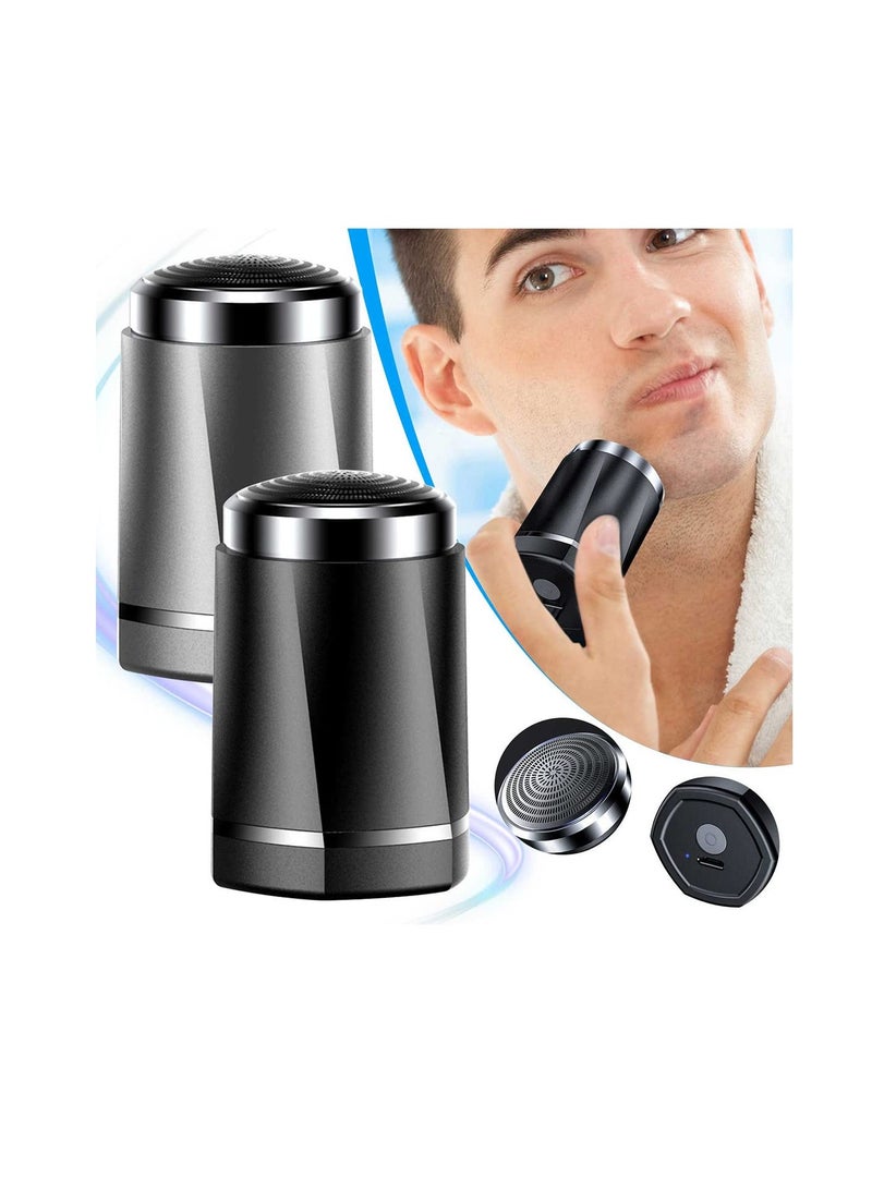 Excefore 2Pcs Electric Razor for Men Pocket Size Mini Portable Shaver Wet and Dry Use, Rechargeable Multifunction Portable Travel Shaver for Men's Beard Shaving Trimming Grooming, Black&Silver - Image 1