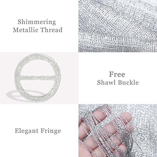vimate Silver Shawl for Women, Glittering Metallic Shawl Scarf and Wraps for Evening Patry Dresses (Silver) - Image 2