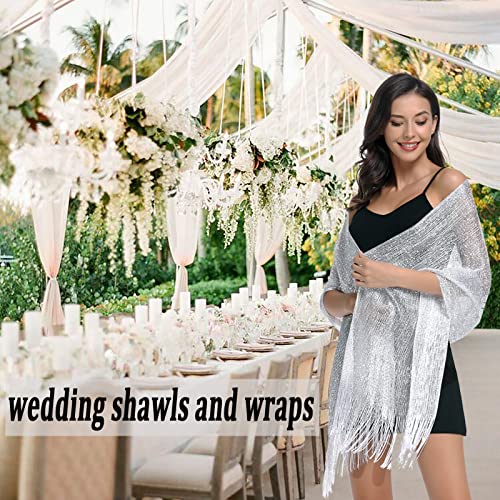 vimate Silver Shawl for Women, Glittering Metallic Shawl Scarf and Wraps for Evening Patry Dresses (Silver) - Image 5
