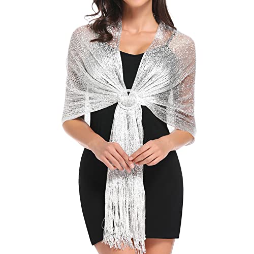 vimate Silver Shawl for Women, Glittering Metallic Shawl Scarf and Wraps for Evening Patry Dresses (Silver) - Image 1