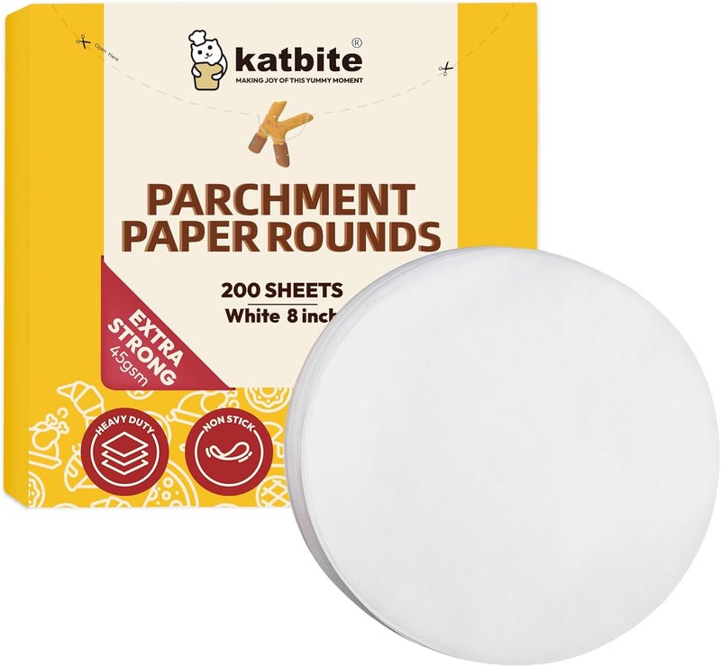 katbite Heavy Duty Parchment Rounds 8 Inch 200 Pcs, Parchment Paper Rounds Available, Uses for Cake Baking, Air Fryer Liners - Image 1
