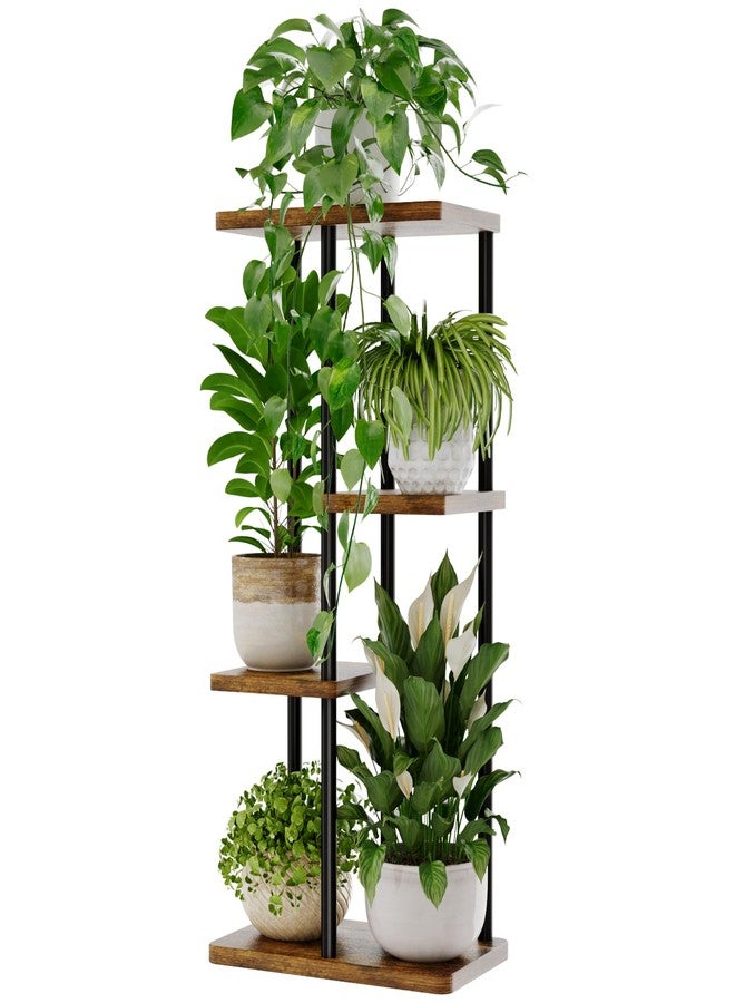 Bamworld Plant Stand Indoor, Corner 4 Tier Metal Plant Shelf for Multiple Plants, Tiered Flower Pot Stands for Patio Garden Balcony Living Room Bedroom, Brown - Image 1