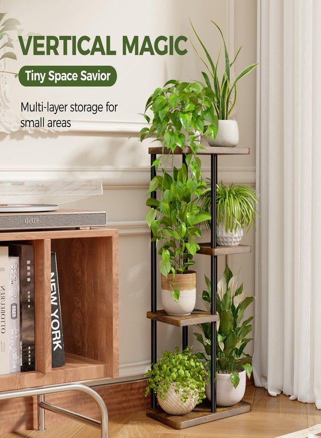 Bamworld Plant Stand Indoor, Corner 4 Tier Metal Plant Shelf for Multiple Plants, Tiered Flower Pot Stands for Patio Garden Balcony Living Room Bedroom, Brown - Image 2