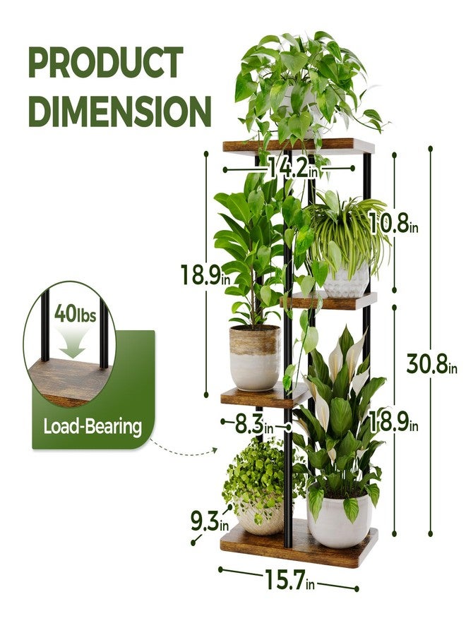 Bamworld Plant Stand Indoor, Corner 4 Tier Metal Plant Shelf for Multiple Plants, Tiered Flower Pot Stands for Patio Garden Balcony Living Room Bedroom, Brown - Image 3