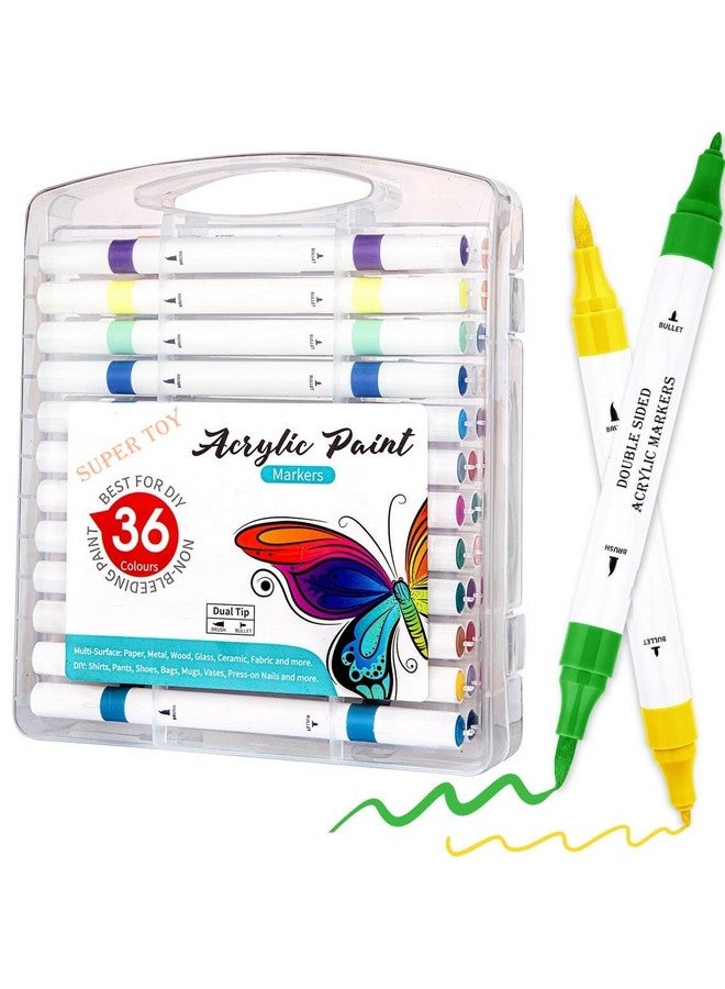 SUPER TOY 36 Shades Dual Tip Acrylic Paint Pen Brush Markers Set for Kids Adult Colouring Drawing Art Craft Educational Gift School Supply - Image 1