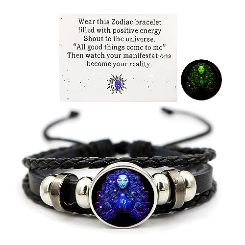 Aktully Zodiac Signs Spirit Bracelet Zodiac Bracelet for Women Men Adjustable 12 Constellation Bracelet Multilayer Zodiac Black Leather Bracelets Zodiac Sign Wrap Bracelet for Women Men Birthday Jewelry (Virgo) - Image 1