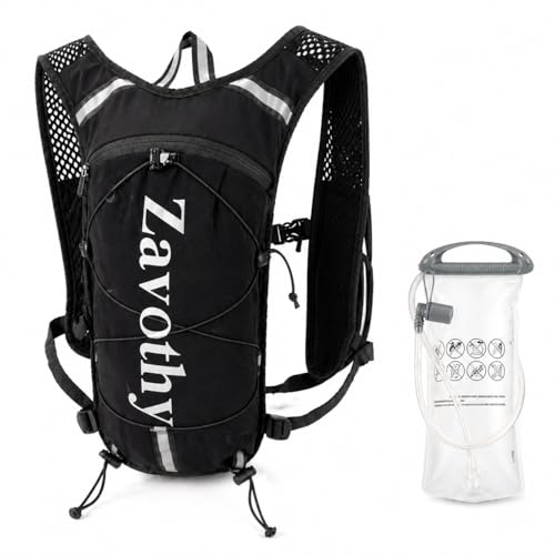 Zavothy Hydration Backpack with Rain Cover, 1.5L Lightweight Hydration Pack for Hiking, Cycling & Trail Running – Black - Image 1