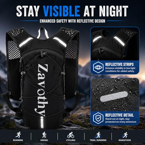 Zavothy Hydration Backpack with Rain Cover, 1.5L Lightweight Hydration Pack for Hiking, Cycling & Trail Running – Black - Image 4