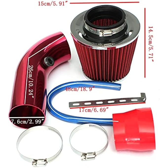 Eacam 3 Inch Universal Cold Air Intake Filter Kit with Stainless Steel Filter and Aluminum Alloy Pipe, Automotive Air Filter Induction Flow Hose Pipe Kit 64-76mm - Image 4