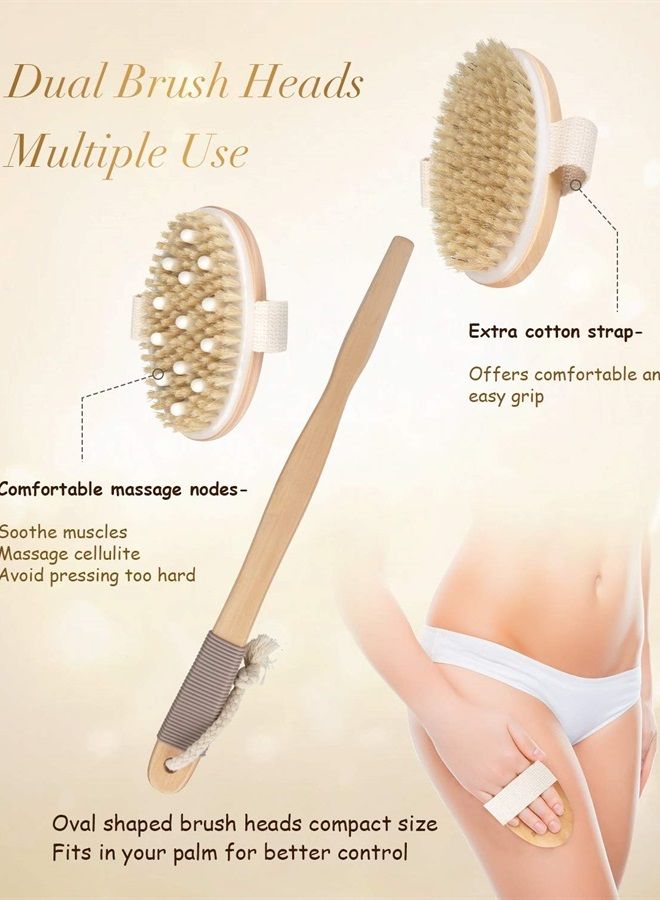POPCHOSE Back Scrubber, POPCHOSE Detachable Body Scrubber with Dual Brush Heads for Shower, Long Handle Natural Bristle Exfoliator Scrubber, Dry Brushing Body Brush for Body Cellulite and Lymphatic - Image 3