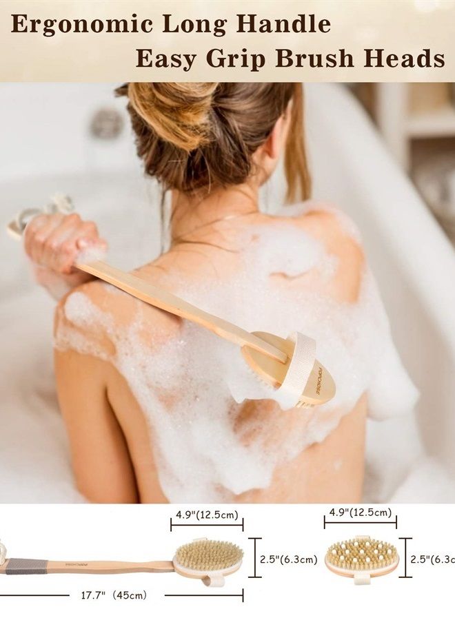 POPCHOSE Back Scrubber, POPCHOSE Detachable Body Scrubber with Dual Brush Heads for Shower, Long Handle Natural Bristle Exfoliator Scrubber, Dry Brushing Body Brush for Body Cellulite and Lymphatic - Image 4