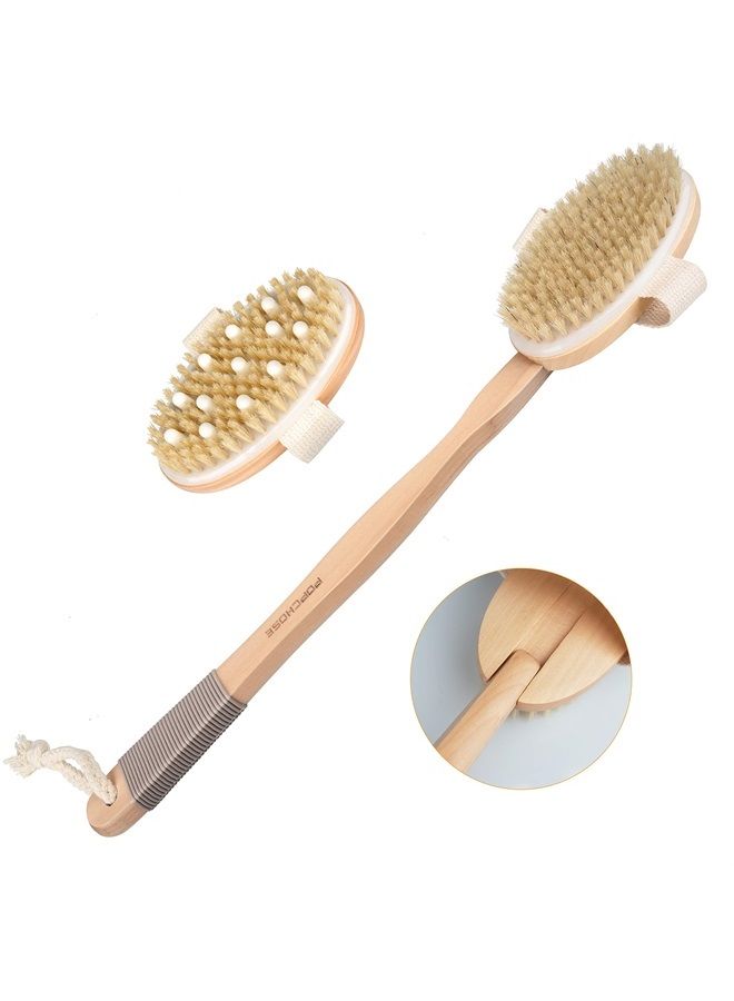 POPCHOSE Back Scrubber, POPCHOSE Detachable Body Scrubber with Dual Brush Heads for Shower, Long Handle Natural Bristle Exfoliator Scrubber, Dry Brushing Body Brush for Body Cellulite and Lymphatic - Image 1