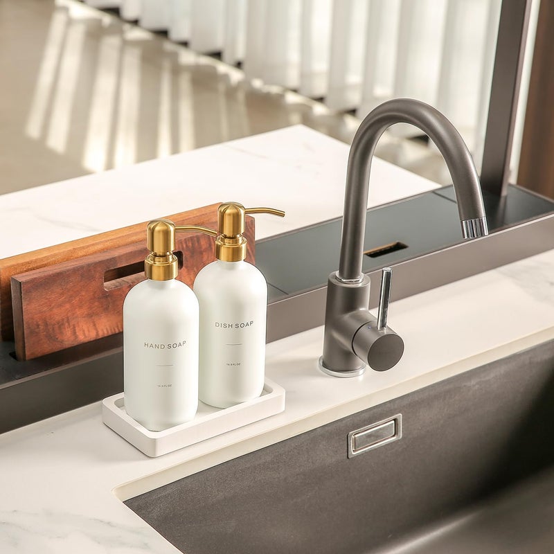 Prus Waso Gold Soap Dispenser Set, Glass Soap Dispenser with Stainless Steel Pump, Perfect for Modern Kitchen Counter Decor. (Gold) - Image 2