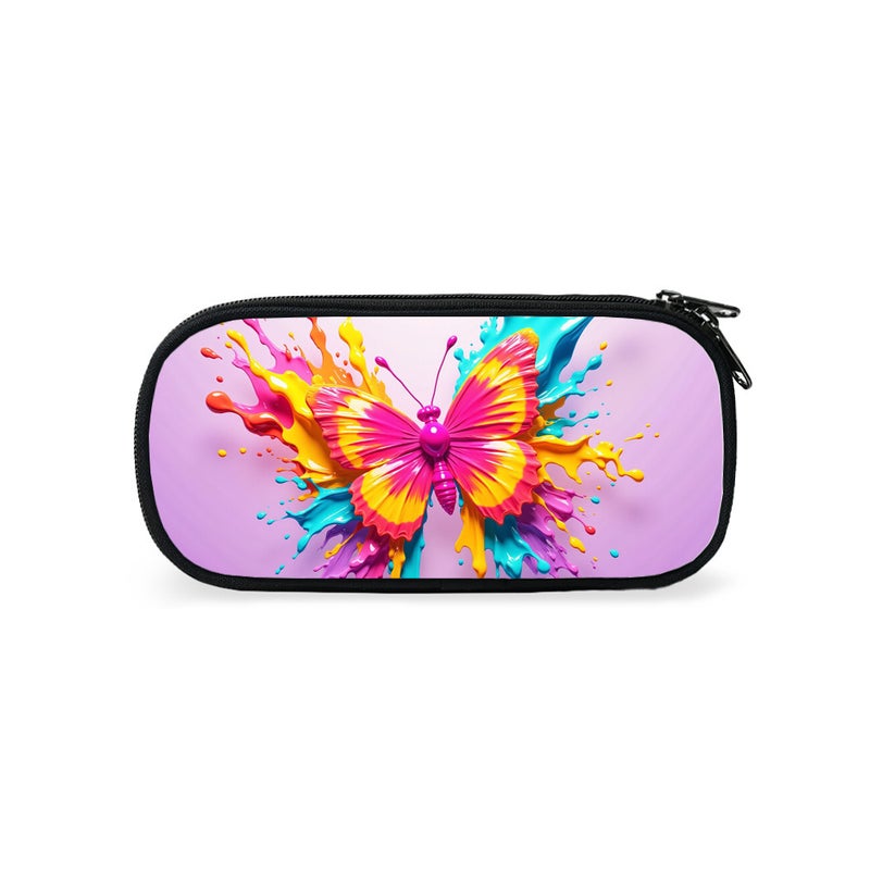 Color Butterfly Niche No-Style Student Single Layer Pencil Bag Large Capacity Polyester Pencil Case Student Storage Stationery Bag - Image 5