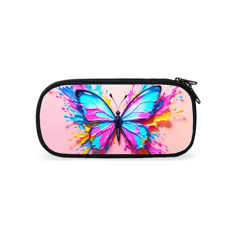 Color Butterfly Niche No-Style Student Single Layer Pencil Bag Large Capacity Polyester Pencil Case Student Storage Stationery Bag - Image 3