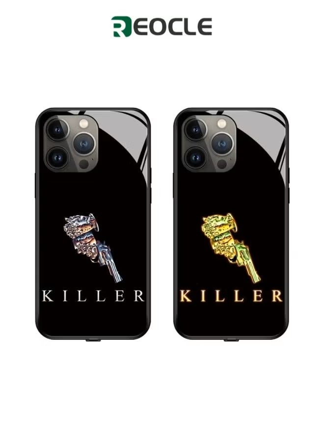 REOCLE iPhone 13 Case Colorful Luminous Tempered Glass Mobile Phone Protective Case with Voice Control Call Flash Personalized Phone Case for Cool Women and Trendy Men