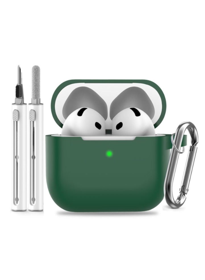 Suitable For Airpods 4 Protective Case （2024） With Cleaning Kit, Soft Silicone Protective Case Suitable For Airpods 4th Generation Women'S And Men'S Protective Cases, With Keychain，Green - Image 1