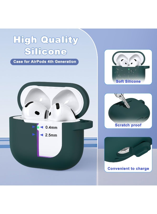 Suitable For Airpods 4 Protective Case （2024） With Cleaning Kit, Soft Silicone Protective Case Suitable For Airpods 4th Generation Women'S And Men'S Protective Cases, With Keychain，Green - Image 3