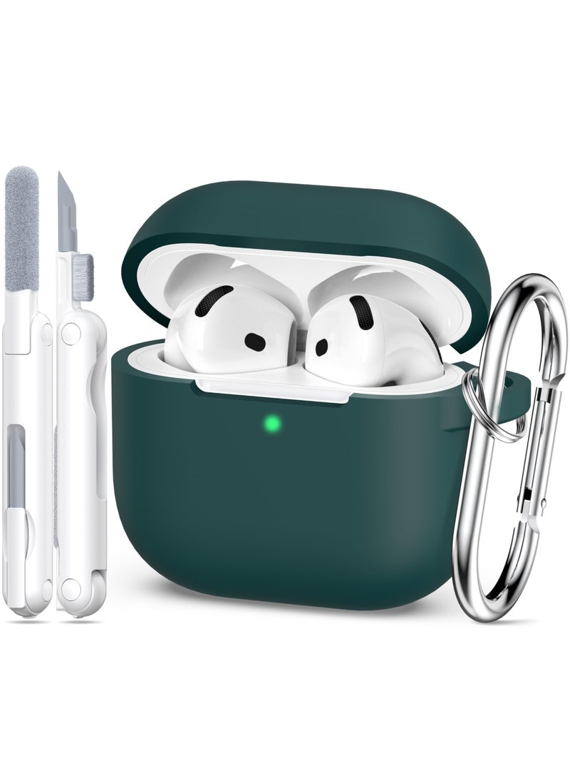 Suitable For Airpods 4 Protective Case （2024） With Cleaning Kit, Soft Silicone Protective Case Suitable For Airpods 4th Generation Women'S And Men'S Protective Cases, With Keychain，Green - Image 2