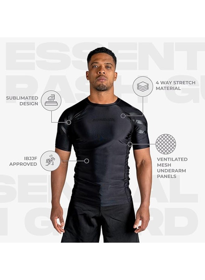Sanabul  Essential Short Sleeve Compression Shirt for Men | MMA Wrestling Jiu Jitsu BJJ Base Layer Rash Guard | Workout Men's Compression Shirt (Medium, All Black) - Image 4