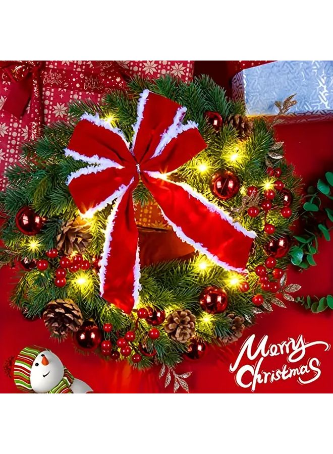 Large 40cm Christmas Wreath With Red Bow White Ribbon Golden Ornaments And Pine Cones - Image 2