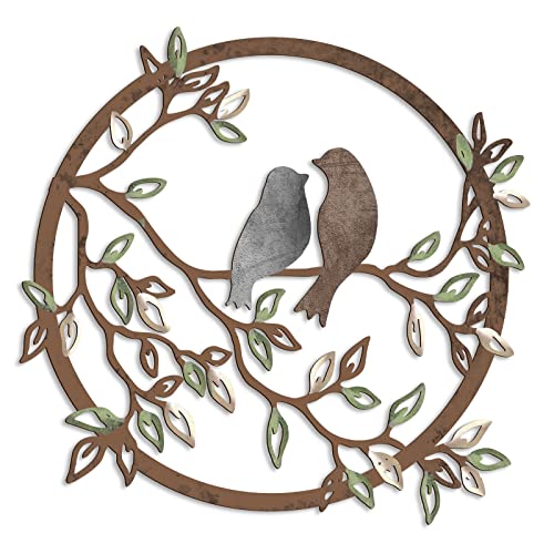 Ferraycle Metal Wall Art Bird on Tree Branch Silhouette Bird Art Decor for Living Room Garden Bedroom Office Home Wall Housewarming Party Decor(Dark Color) - Image 1