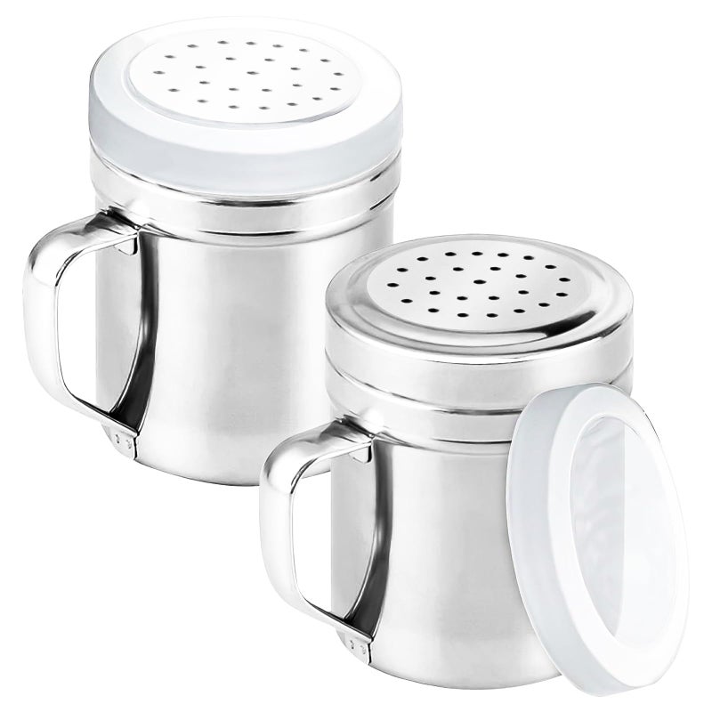 COAUXOG 2Pcs Metal Salt Pepper Dredge Shakers, Stainless Steel Pepper Shaker Seasoning Jar With Handle, With Hole And Cover, Suitable For Pepper, Cinnamon And Coffee Spice Jars (Small-6OZ) - Image 1