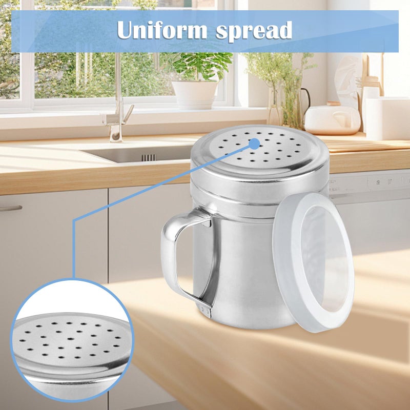 COAUXOG 2Pcs Metal Salt Pepper Dredge Shakers, Stainless Steel Pepper Shaker Seasoning Jar With Handle, With Hole And Cover, Suitable For Pepper, Cinnamon And Coffee Spice Jars (Small-6OZ) - Image 4