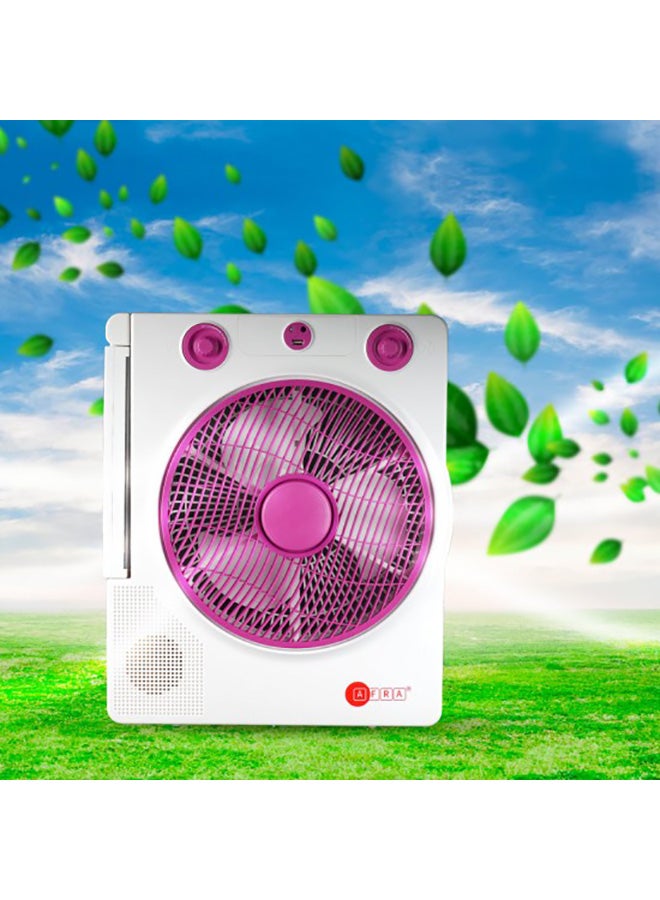 عفرا مروحة AFRA المحمولة المدمجة، 220-240 فولت، 12 بوصة، قابلة لإعادة الشحن، قابلة للتعديل، تغطية زاوية واسعة، إضاءة LED، منافذ USB، مقبس شحن بالطاقة الشمسية، موفرة للطاقة، AF-3200RECF، مع ضمان لمدة عامين - Image 2