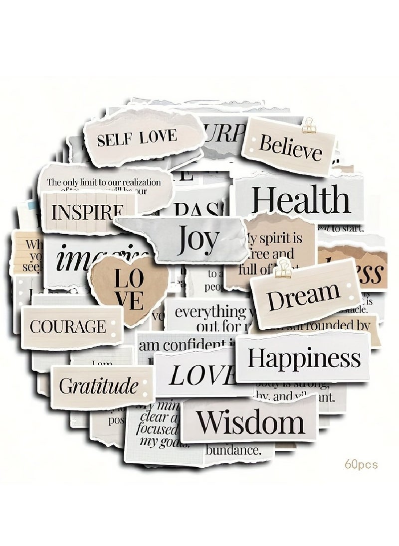 Generic 60-Pack Inspirational Quotes Stickers Set, Vintage European Cartoon Themed Peel-Off Label Decals, Ideal for Scrapbooking, Journals, DIY Crafts, Gifts, Party Supplies, Office and School Essentials  - Image 1