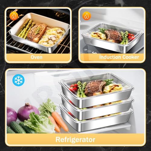 VROKLA 2pcs Stainless Steel Food Storage Containers with Clear Lids, Food Serving & Baking Stackable Snack Tray for Kitchen, Microwave, Freezer, BBQ Party, Office, Gym Lunch (2000ML) - Image 2