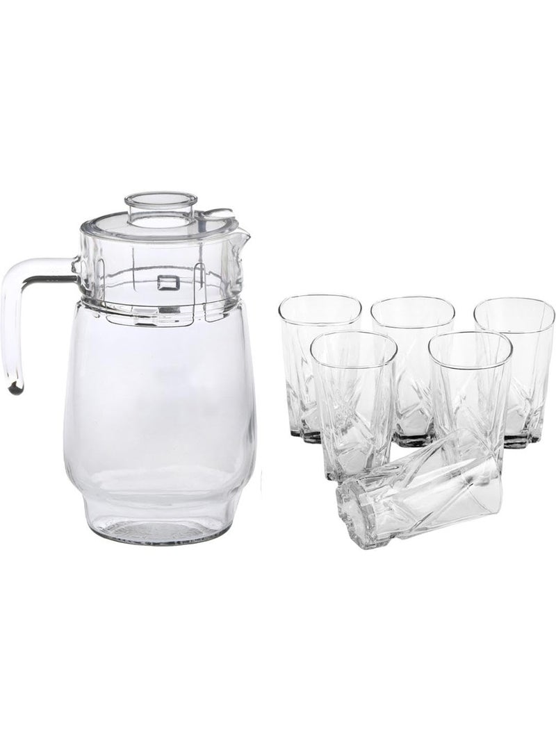 Afast Designer Jug Set of 1 with Stylish Glasses for Serving Water Juice Cold Drinks and Other Drinking Bavrage Glass 250 Ml Jug 1800 Ml Color Transparent Clear - Image 1