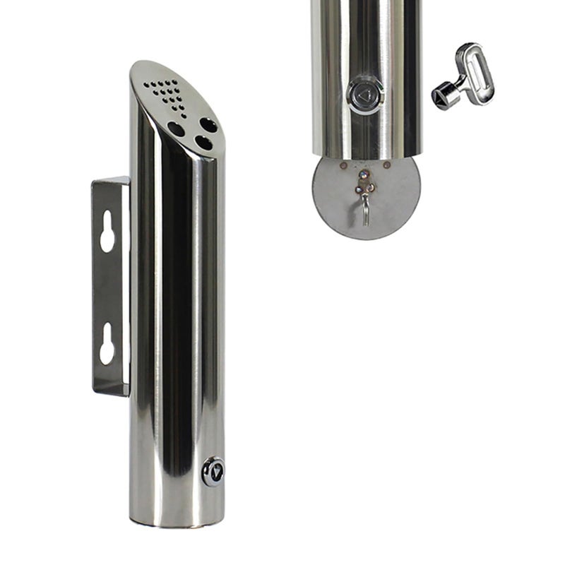 Silver Stainless Steel 2L Outdoor Wall Mounted Ashtray 30X6CM Cylinder Ash Bin For Hotels Street Clubs - Image 2