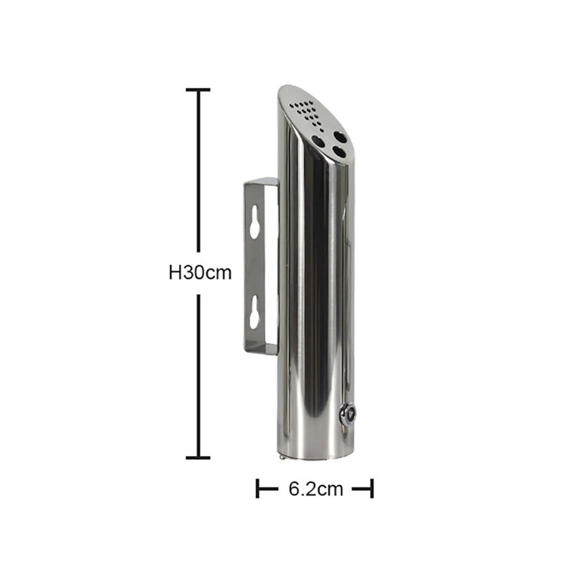 Silver Stainless Steel 2L Outdoor Wall Mounted Ashtray 30X6CM Cylinder Ash Bin For Hotels Street Clubs - Image 4