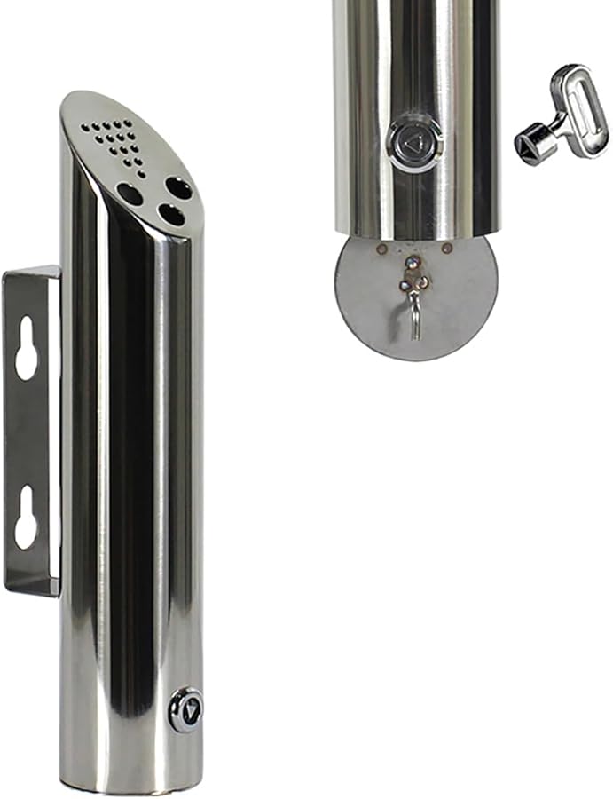 Silver Stainless Steel 2L Outdoor Wall Mounted Ashtray 30X6CM Cylinder Ash Bin For Hotels Street Clubs - Image 1