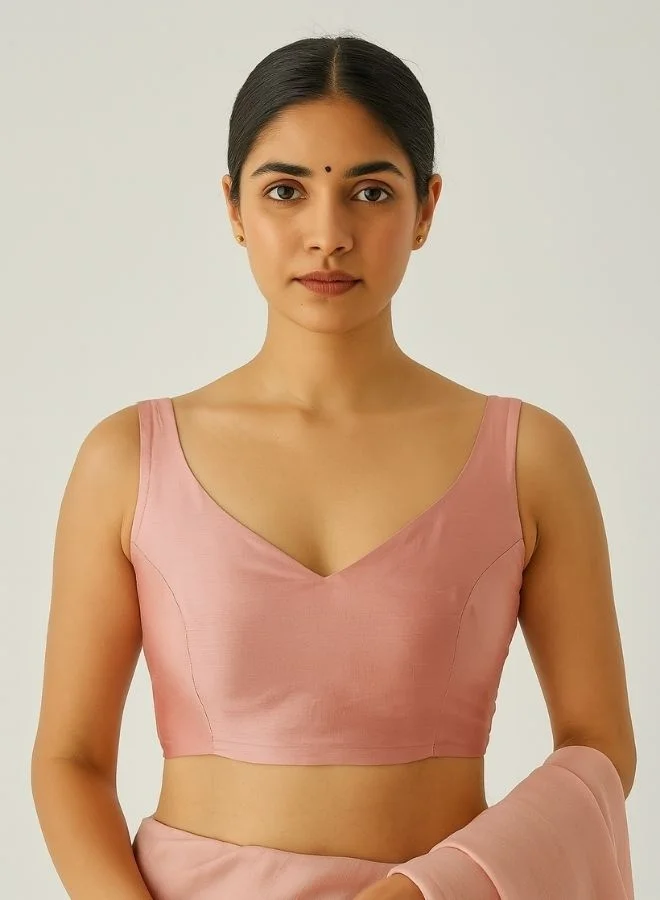 أبهشتي Plunge neck Blouse- peach