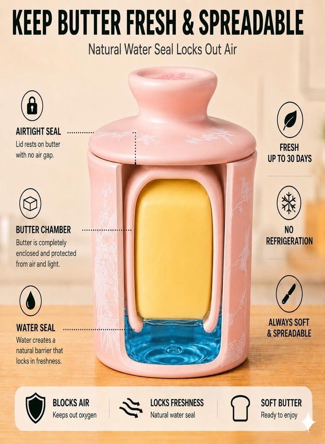 teapeak Cute Pink Butter Dish with Lid for Countertop, French Butter Crock with Water Line, Ceramic Butter Keeper Keeps Butter Soft & Spreadable at Room Temperature, 6.5 oz - Image 3