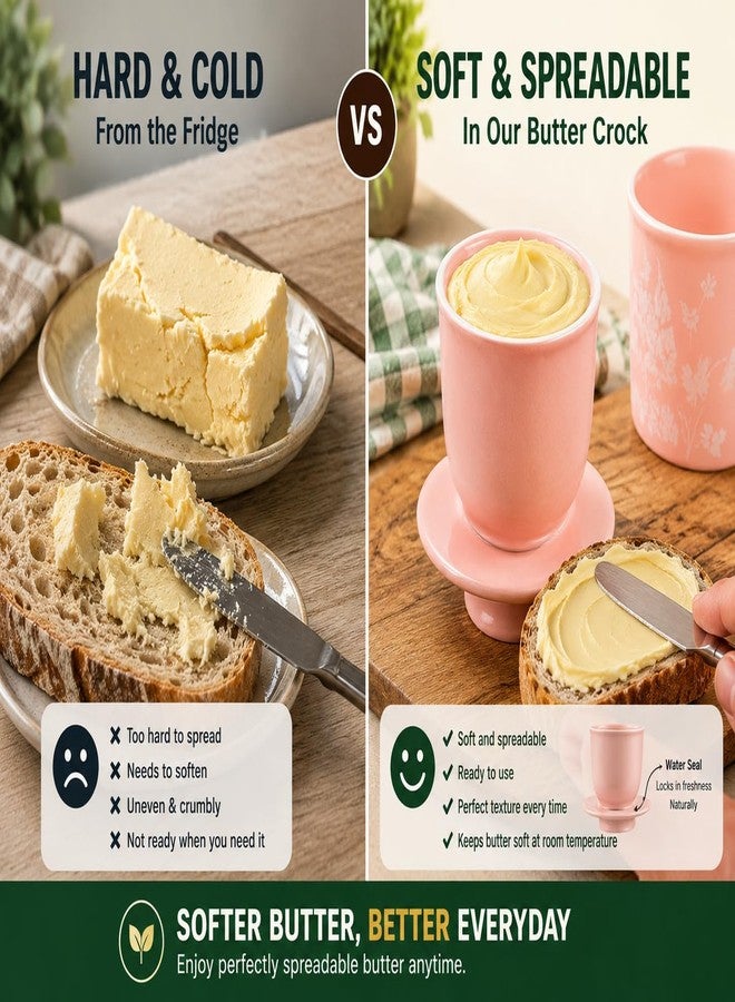 teapeak Cute Pink Butter Dish with Lid for Countertop, French Butter Crock with Water Line, Ceramic Butter Keeper Keeps Butter Soft & Spreadable at Room Temperature, 6.5 oz - Image 2