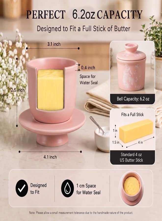 teapeak Cute Pink Butter Dish with Lid for Countertop, French Butter Crock with Water Line, Ceramic Butter Keeper Keeps Butter Soft & Spreadable at Room Temperature, 6.5 oz - Image 5