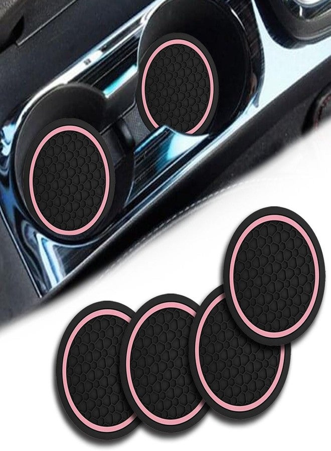 Couslcd 4PCS Car Cup Holder Coasters, Dustproof Automotive Interior Accessories Mat,2.75 Inch Non-Slip Insert Water Bottle Holder Pads, Universal for Vehicles, Trucks, RVs and More (Black/Pink) - Image 1