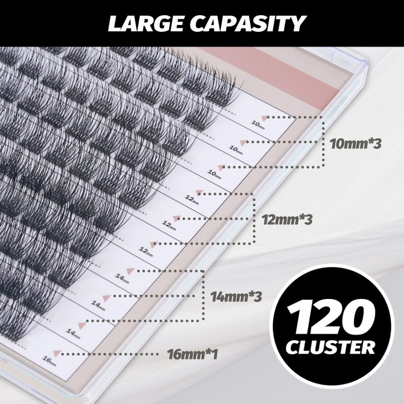 EASITENSION DIY Eyelash Extension Lash Clusters 120 Clusters False Eyelash 3D Effect Individual Natural Lashes Set at Home Eyelash Extension Kit Lashes Pack Volume Cross Mixed - Image 3